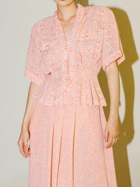 Vintage Abstract Pattern Blouse & Skirt 2-Piece Set